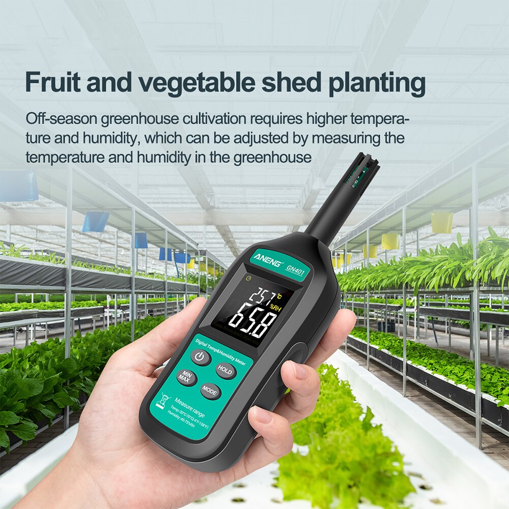 Mengshen Digitale psychrometer - Handheld achtergrondverlichting temperatuurvochtigheidsmeter met dauwpunt en natte boltemperatuur voor industrie, landbouw, dagelijks gebruik thuis - batterij