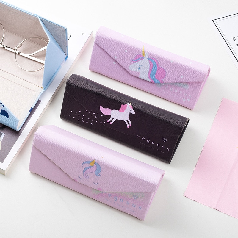 Novedad en fundas bonitas de gafas de unicornio de para gafas, caja de gafas de sol plegable de , bolsa, Protector de gafas triangular portátil