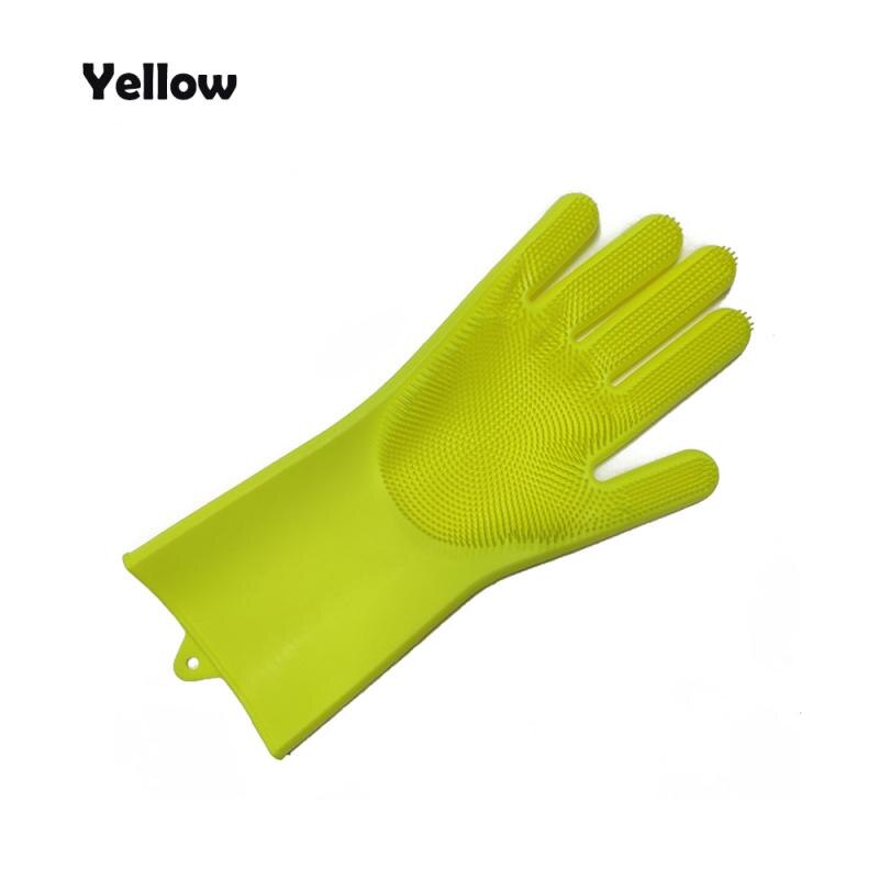 1PC Silicone Dishwashing Scrubber Gloves Kitchen Cleaning Gloves Bath Pet Dog Left Right Hand Gloves Household Cleaning Tools: Yellow Right