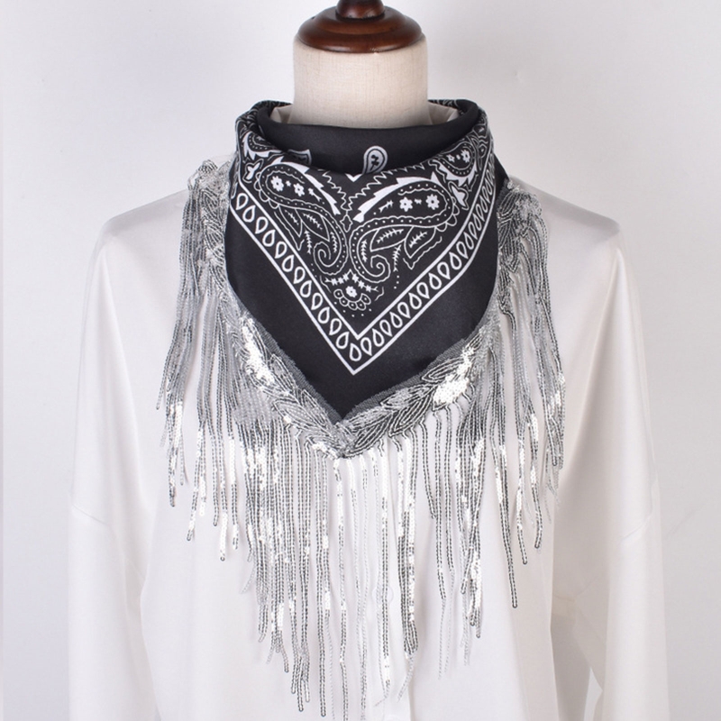 Cowgirl Bandanas Sequin Women Bachelorette Bandanas Tassel Trim Head Scarf Cowgirl Fringe Bandanas Neckerchief Bandanas