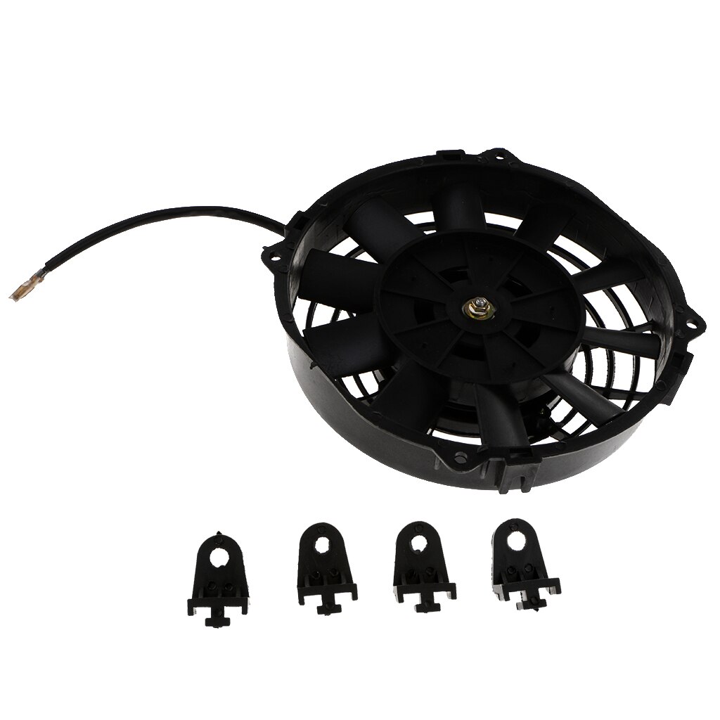 Electrical Radiator Cooling Fan 8'' Heavy Duty 12V Wide Double Ball Bearing Motor Reversible Push or Pull with Mounting Kit