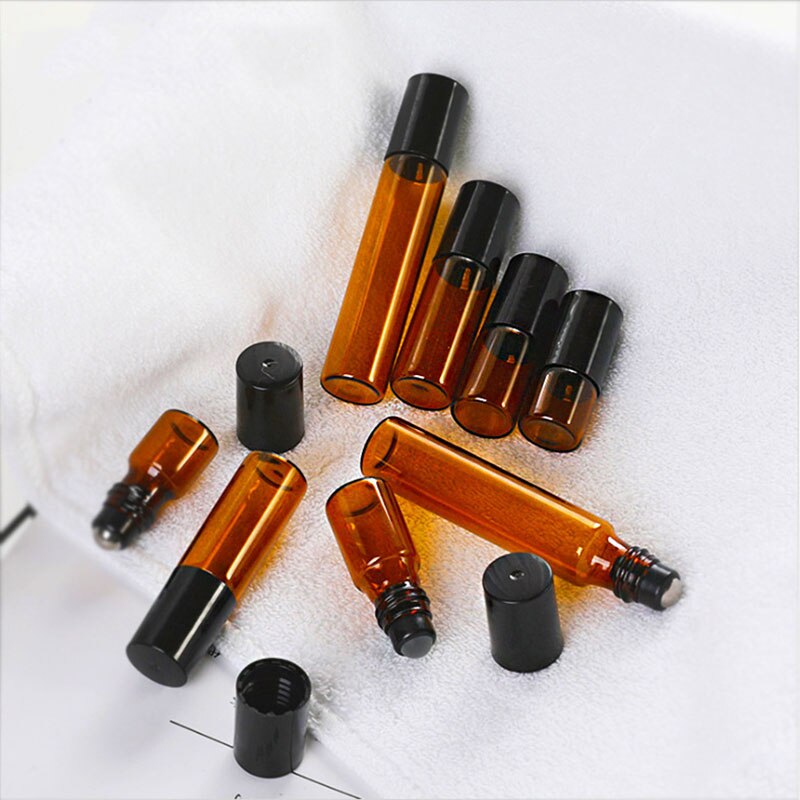 Botellas Roll-on de cristal de 5/10ml con bolas de rodillo de acero inoxidable, botellas de aceite esencial, envases cosméticos vacíos, botella rellenable