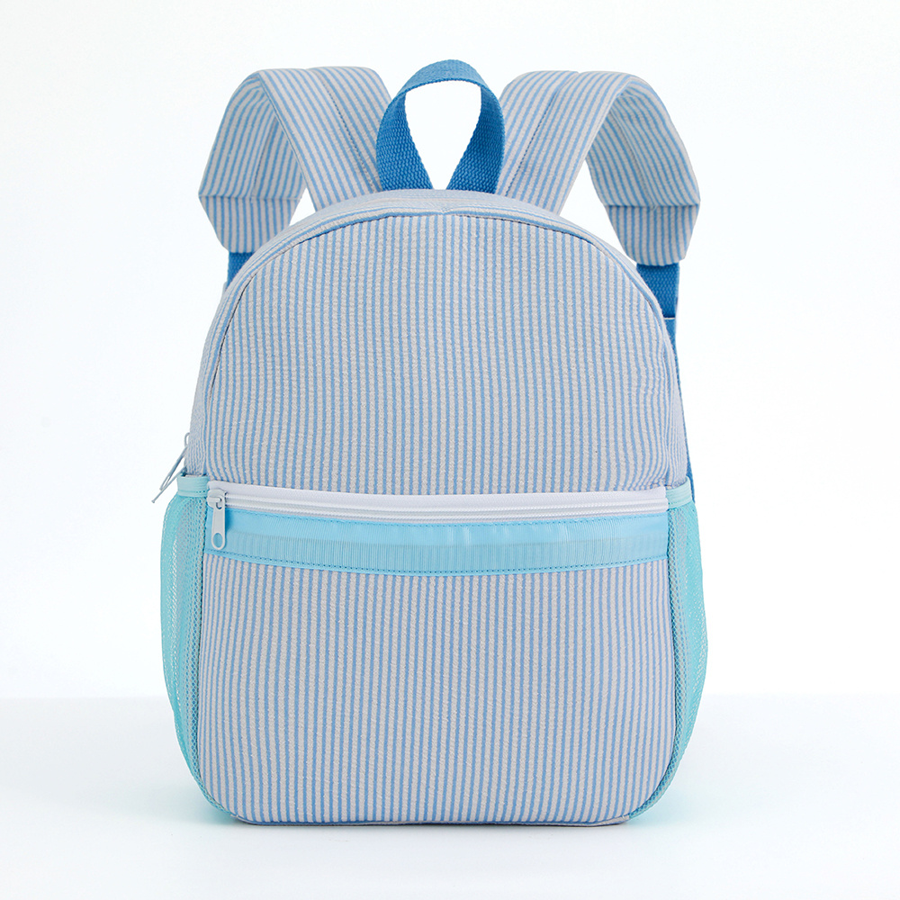 Seersucker gestreepte rugzak peuter klassieke schattige kinderen schoolboekentas voorschoolse kleuterschool kinderen tas: Sky Blue