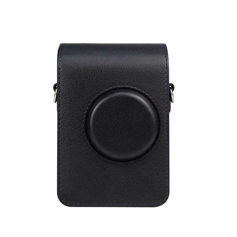 Torba na aparat Fujifilm Instax Mini EVO Instant Film Camera Case PU Leather Soft Silicone Cover Bag z paskiem na ramię: Black