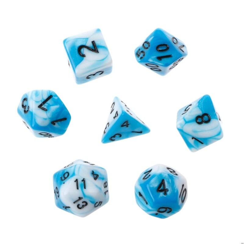 7pcs/set Polyhedron 2-color D&amp;D Dice with Marbled Effect D4 D6 D8 D10 D10% D12 D20 Black Red Blue Color Clear Playing Dice 27RD: F