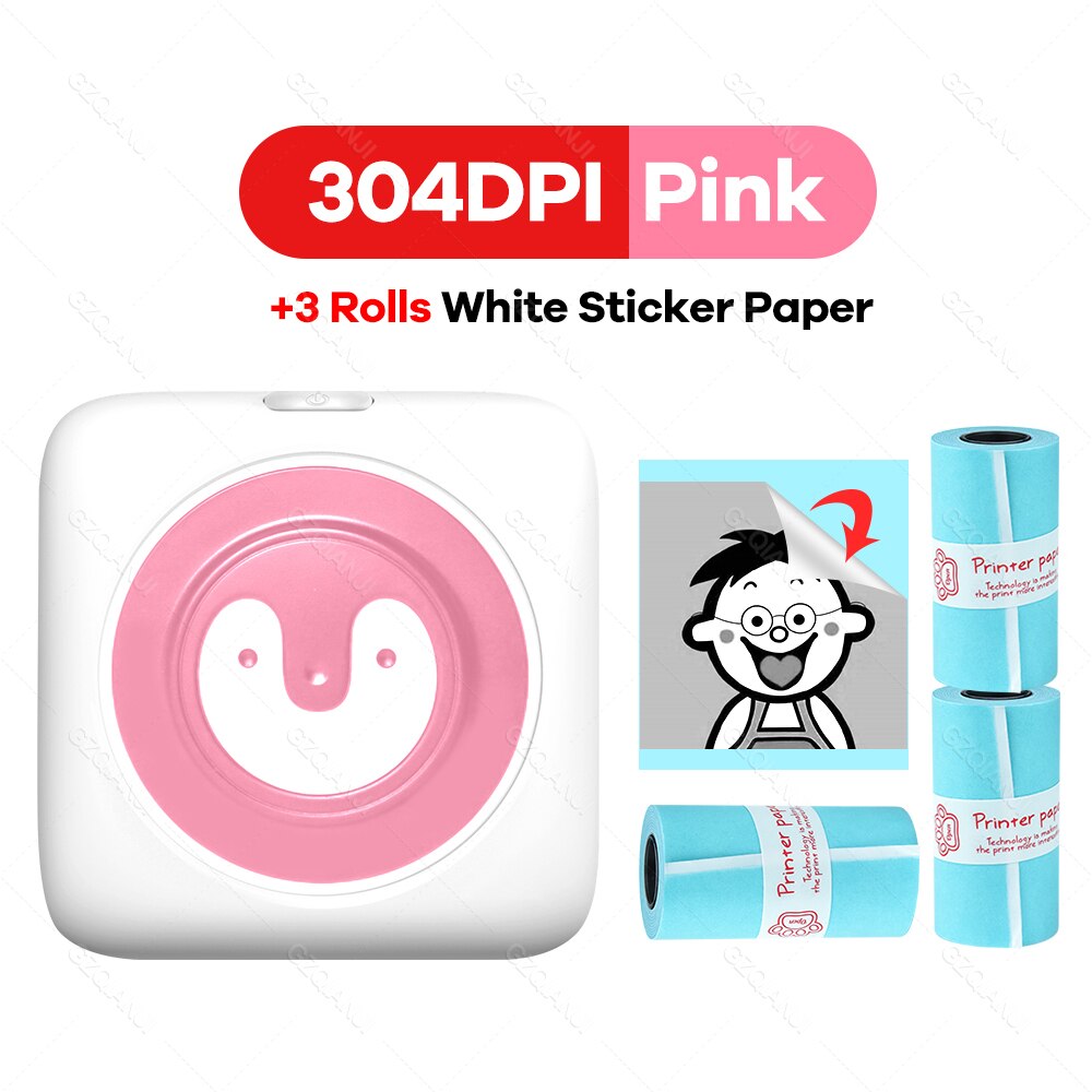 304DPI Photo Printer Bluetooth Wireless Connected Via Phone Free App For Android and iOS Mini Pocket Thermal Printer 300DPI: 304PK add 3 Sticker