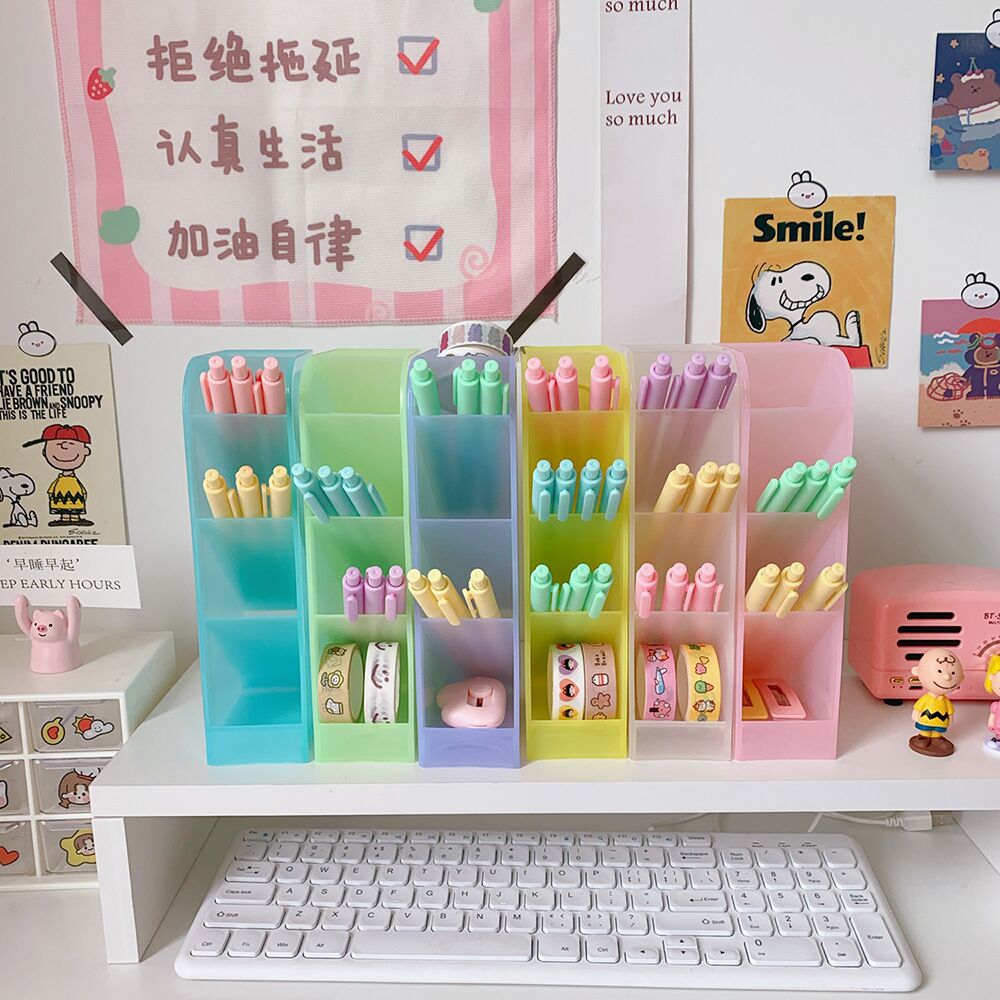 Minkys Kawaii Bitterkoekje Kleur 4 Gird Desktop Organizer Penhouder Bureau Makeups Potlood Opbergdoos School Kantoorbenodigdheden