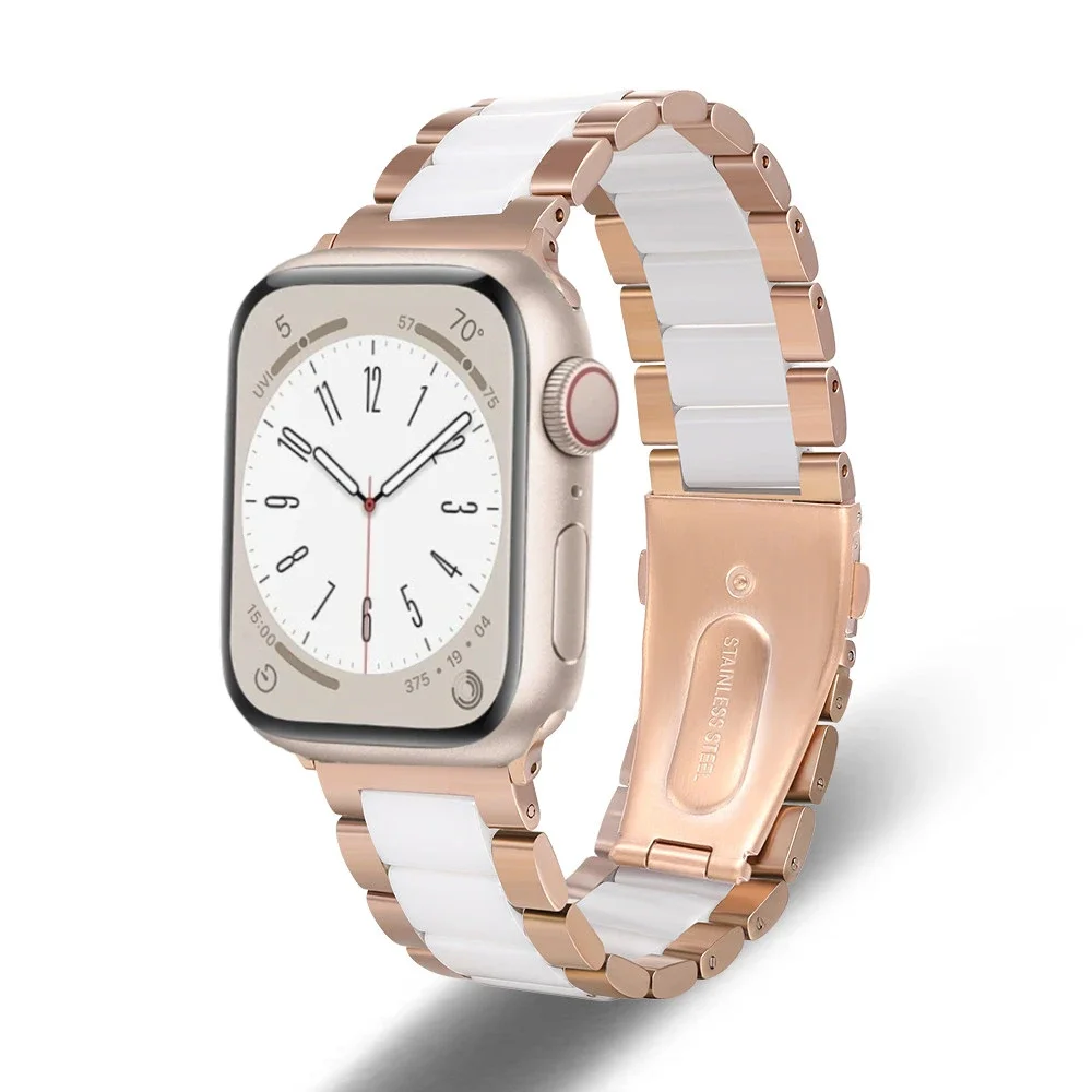 Metal+Ceramic Strap For Apple Watch Ultra/2 49mm 10 9 8 7 Stainless Steel Bracelet band iWatch 6 5 4 SE 46mm 44mm 45mm 41mm 42mm: Blue Pink / 14mm