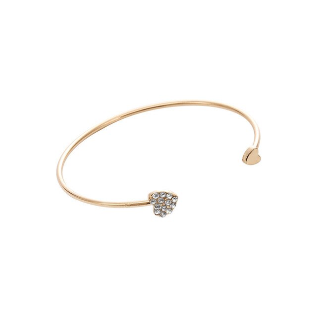 Shiny Adjustable Crystal Double Heart Bow Cuff Opening Bracelet For Women Jewelry: GOLD