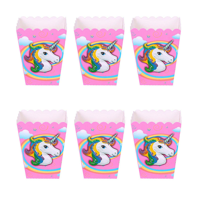 6 st unicorn party popcorn lådor diy födelsedagsfest dekor unicorn tema party popcorn väskor baby shower barn favoriter: Enhörning 1