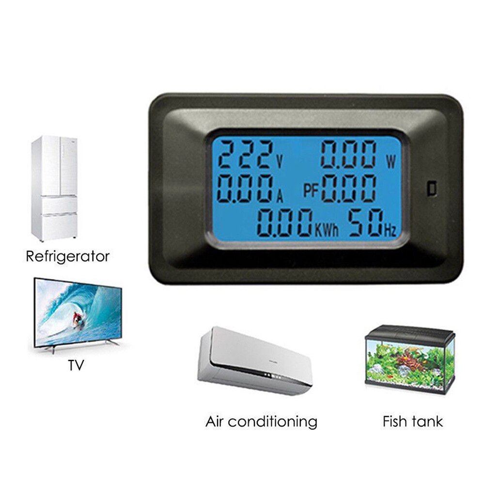 Wattmåler energitester værktøjer baggrundsbelysning multifunktion storskærm digitalt panel voltmeter amperemeter strømmonitor lcd-skærm