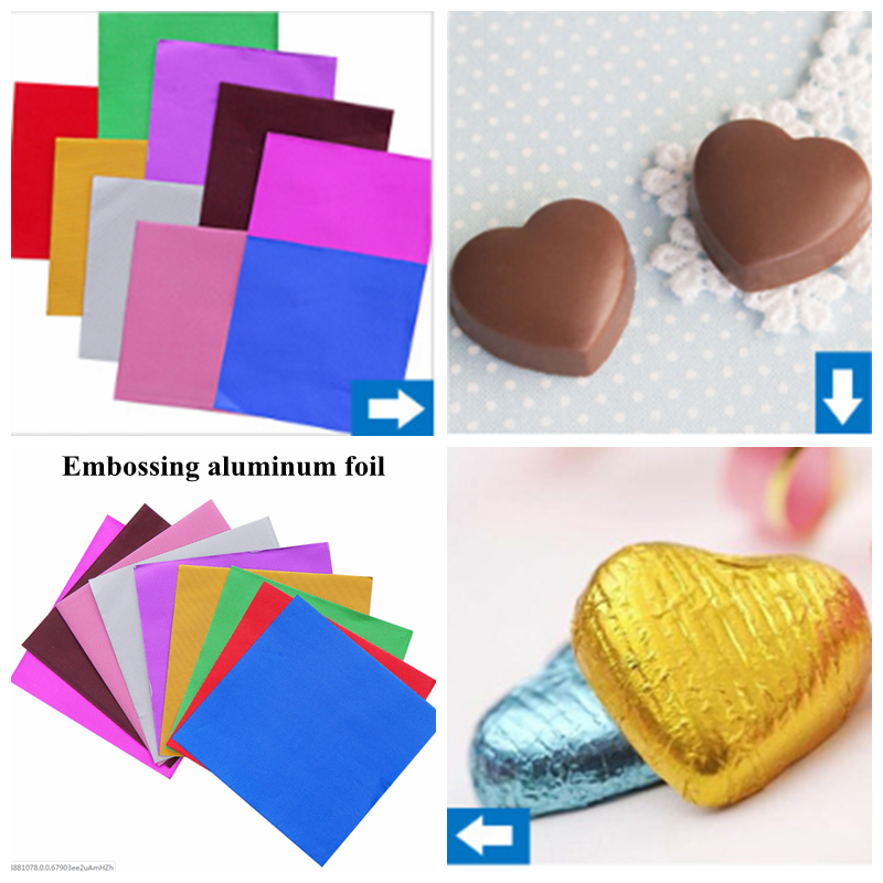 100Pcs 10*10Cm Goud Rood Blauw Snoep Pakket Folie Papier Chocolade Wikkelen Gealuminiseerd Papier Lijn Reliëf Aluminium-Folie Papier