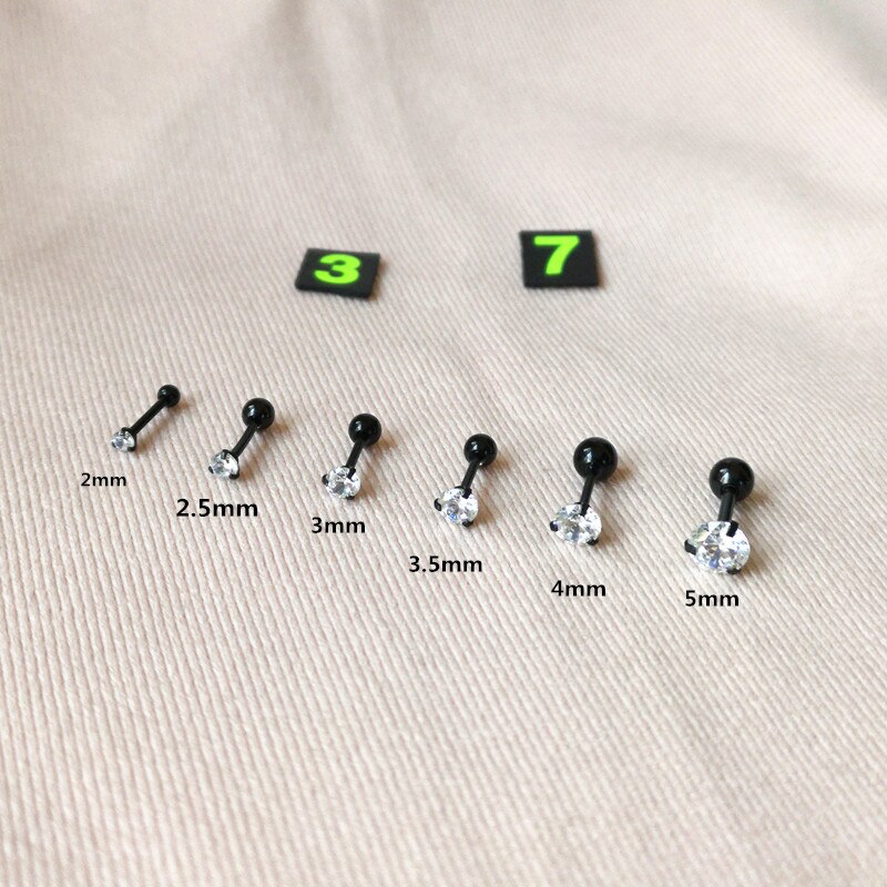1 pc lot Slim Ear sztaba iglicowa 0.8*6mm stal nierdzewna śruba stalowa powrót okrągłe cyrkonie stadniny kolczyki 2mm do 5mm IP poszycie nie łatwe znikną: 5mm 1pc / black white