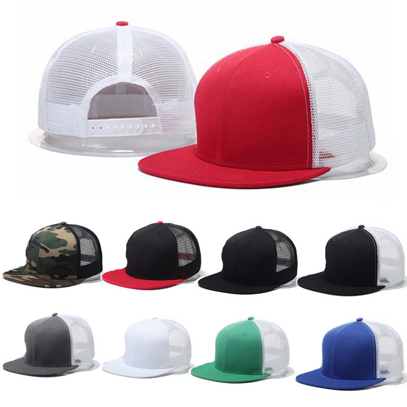 Plain Fitted Flat Bill Cap Baseball Basic Blank Solid Hat Sport Colors