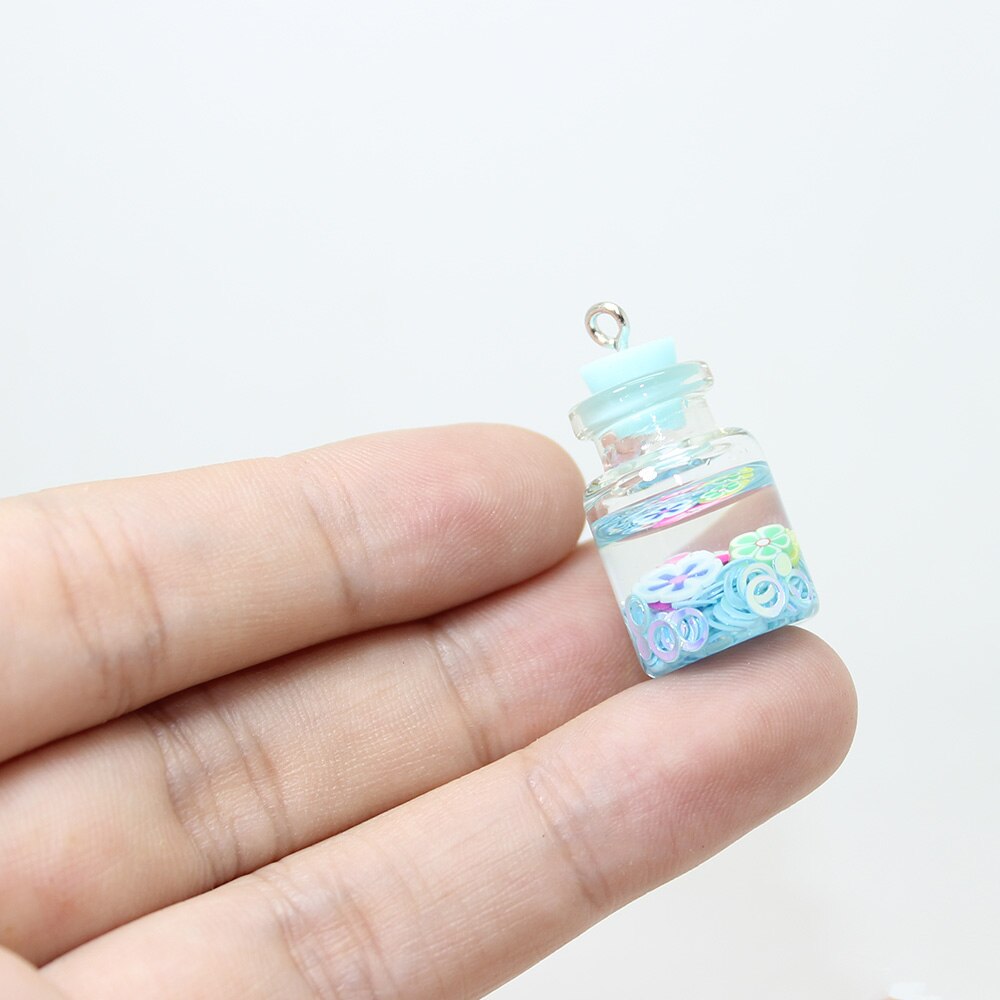 8pcs-- 25*15mm Candy Color Sequined Flower Glass Wishing Bottle Charm Pendant for Jewelry DIY Earrings.Bracelet,Necklace: 1