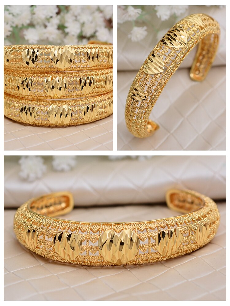 Annayoyo 4pcs India Ethiopian Bracelet Bangles For Women Arab Ethiopian Africa Dubai Gold Color Bangle Jewelry for women