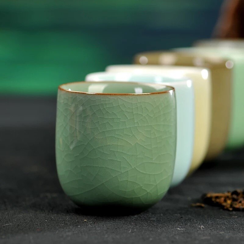 Japanese Longquan Celadon Teacup Kung Fu Tea Set Ceramic Office Water Cup Handmade Porcelain Tea Bowl Drinkware