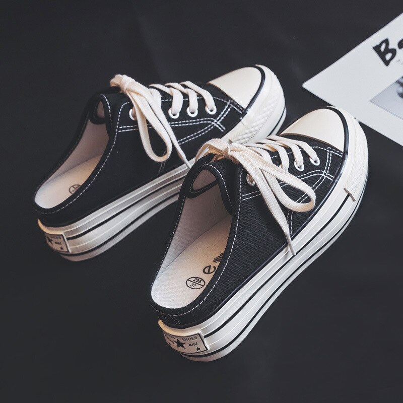 Summer heelless running shoes women's inner increase canvas shoes half drag thick bottom casual sports shoes for women ZP-201