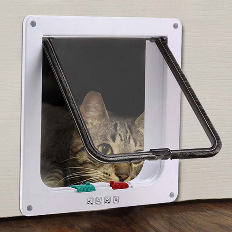 Grappige Plastic 4 Manieren Afsluitbare Kat Hond Deur Beveiliging Flap Gate Dierbenodigdheden Thuis Gate Dier Pet Kat Hond Deur huisdier Veiligheid Deuren