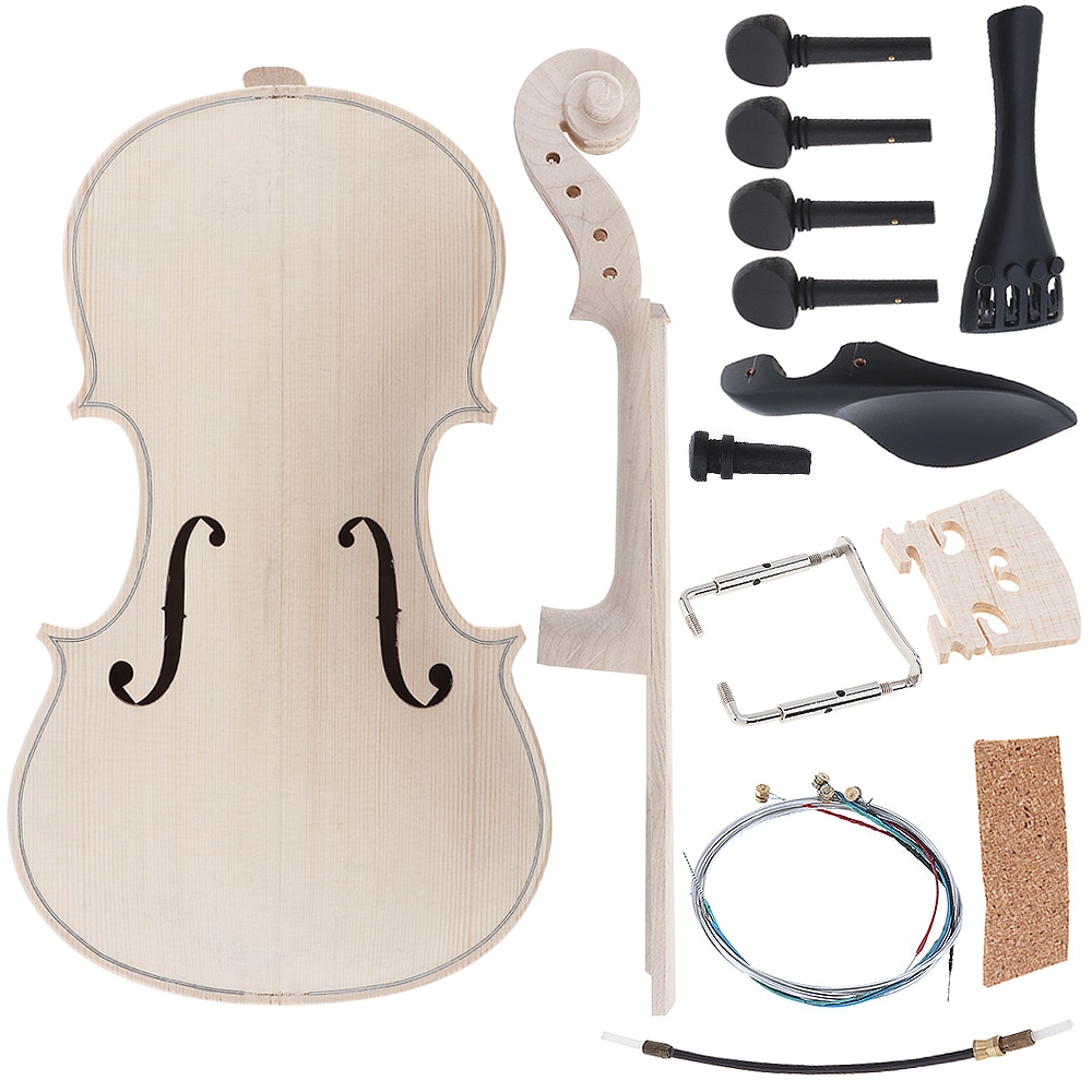 4/4 størrelse violin diy kit naturligt massivt ahorn fuldt set violindele håndarbejde understøtter maleri legetøjssamling til amatører