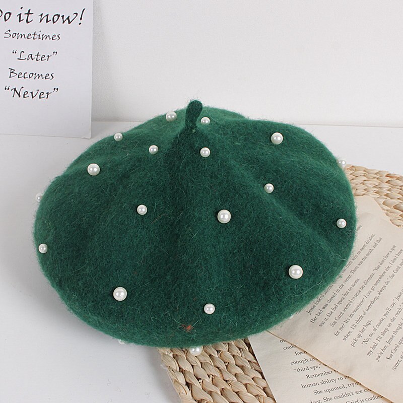Crianças da criança menina boina de lã chapéu outono inverno quente clássico estilo francês frisado pérola gorro boné moda infantil para 2-8y: J