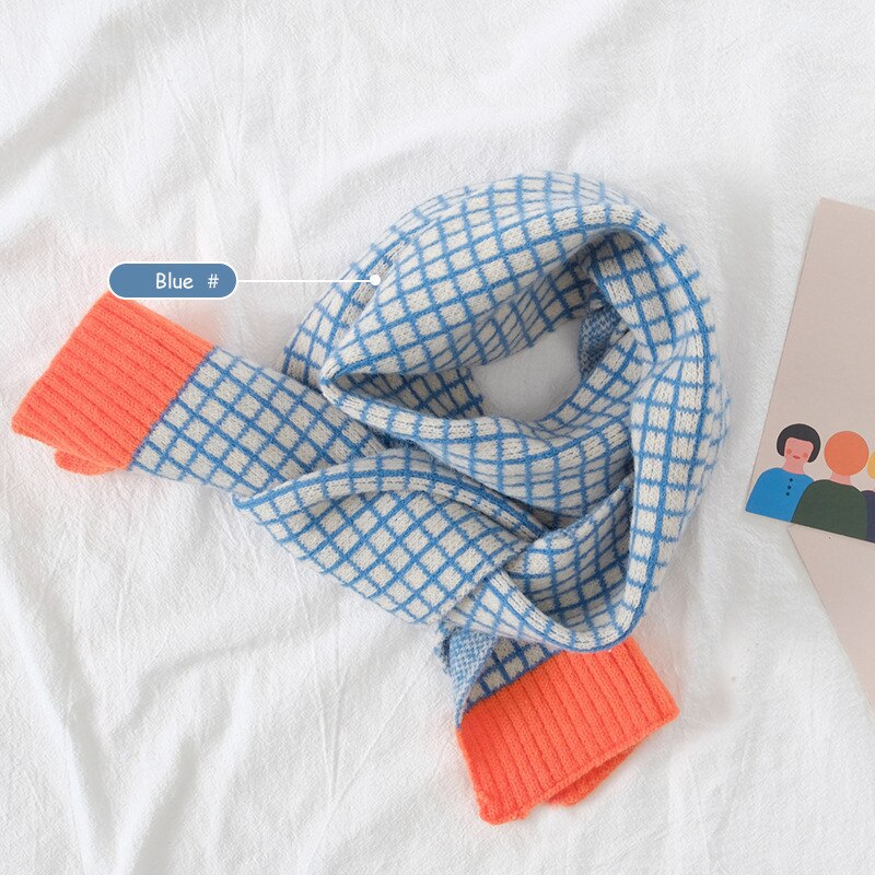 Sciarpa per bambini a reticolo piccolo autunno inverno nuove neonate ragazzi ragazze fazzoletto da collo caldo bambini colorati sciarpe ispessenti a maglia: Blue