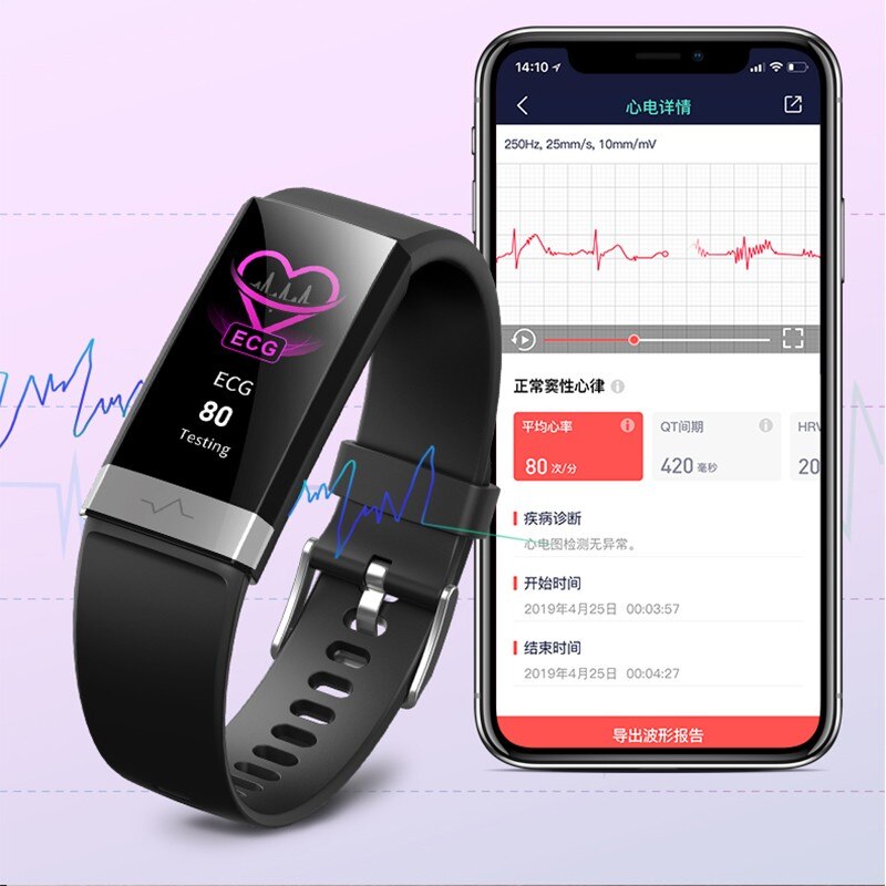 V19 Smart Bracelet ECG+PPG+HRV Heart Rate Monitor Blood Pressure Monitoring Sleep Bluetooth Fitness Tracker Big Led Smart Watch