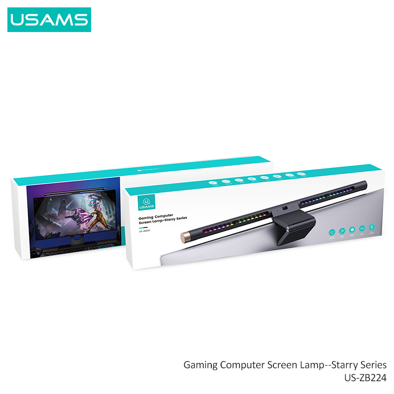 USAMS Gaming LED Computer Screen Light RGB Backlight USB Lights Desktop Lamp Desk Light Hanging Lamps For Office Study Reading