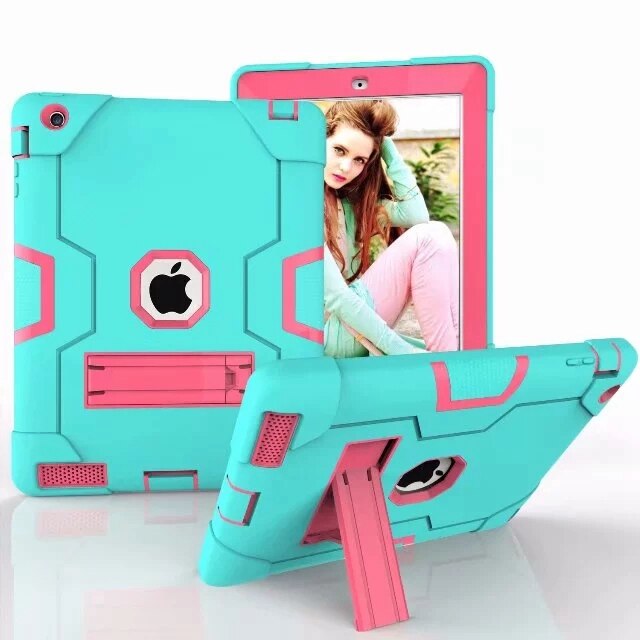 Nueva armadura caso para ipad 2 3 4 Funda niños a salvo de servicio pesado de silicona cubierta dura para Apple ipad 234 9,7 pulgadas Tablet caso + película + pen: AR