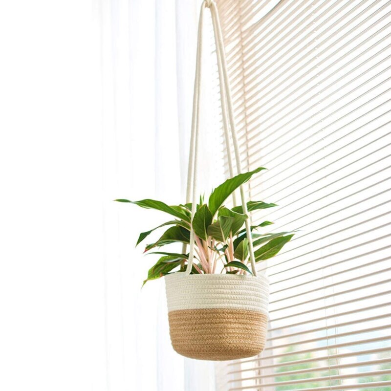 Handwoven Opknoping Planter Plant Mand Met Jute Katoenen Koord Indoor Bloempot P0RE