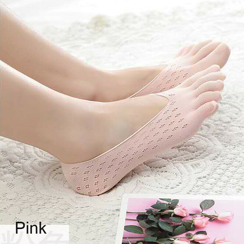 5 farver kvinder almindelige kvinder skridsikre usynlige femfinger tå sokker ankel: Lyserød