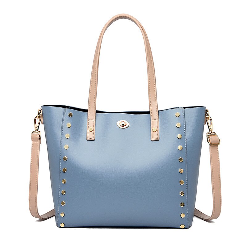 Mode Vrouwen Tas Olie Wax Tas Veelzijdige Grote Capaciteit Tote Bag Een Schouder Handtas: Aqua Blue