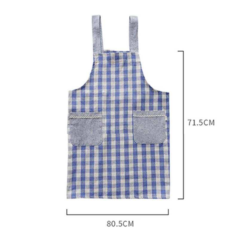 Japanse Stijl Katoen En Linnen Band Denim Rooster Geometrische Patroon Mouwloze Schort Volwassen Keuken Hand-Vegen Pocket Plaid