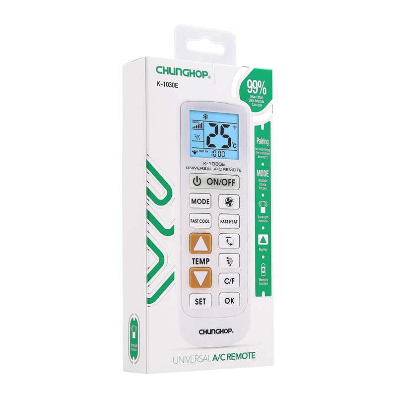 CHUNGHOP K-1030E Universal A/C Remote Control for Air Conditioner backlight Function Big Key Box Pack