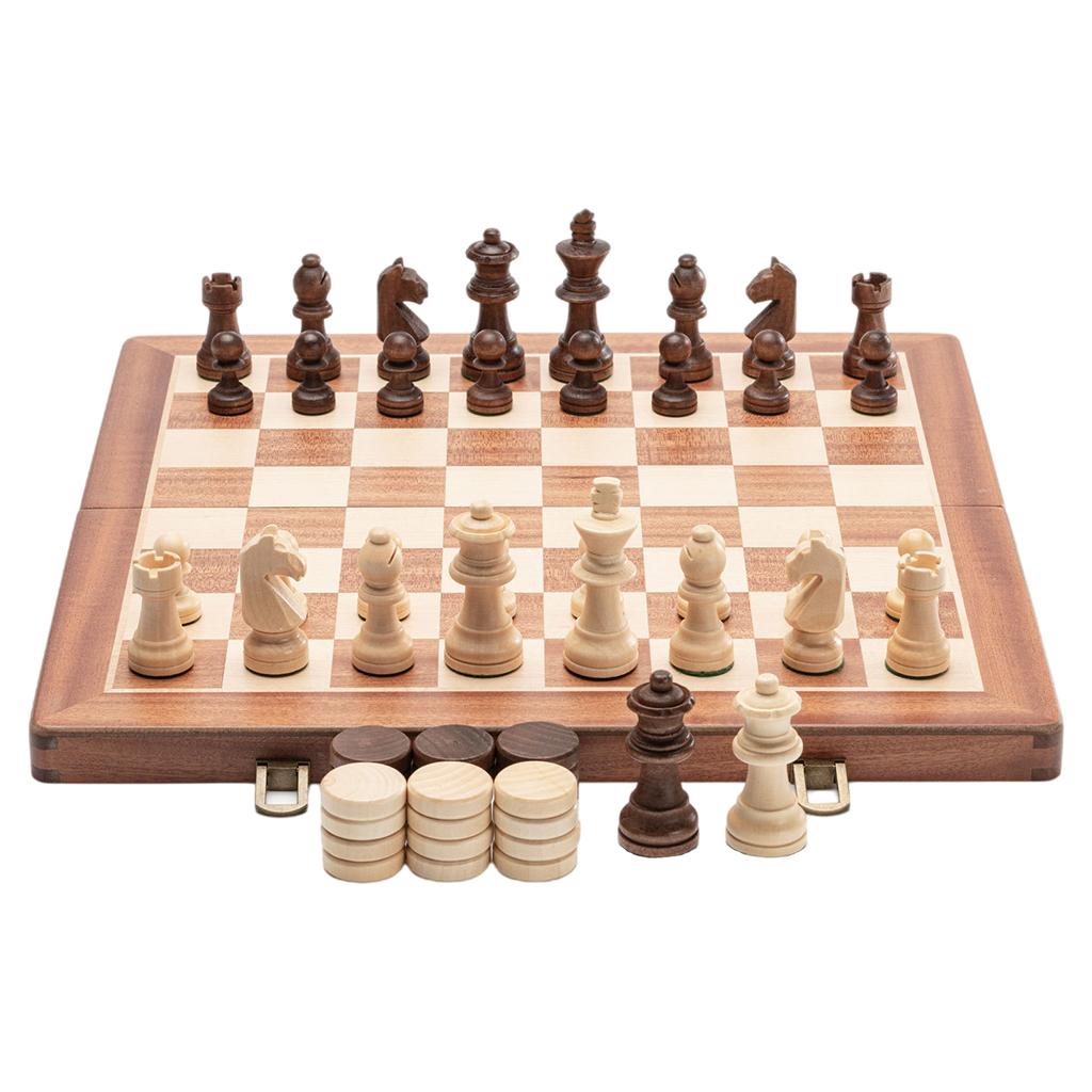 2 In 1 Classic Checkers &amp; Chess Set Board Game Larger 15&#39;&#39; Foldable Wooden Chess Set High-end Luxury Table Game For Kids Adults