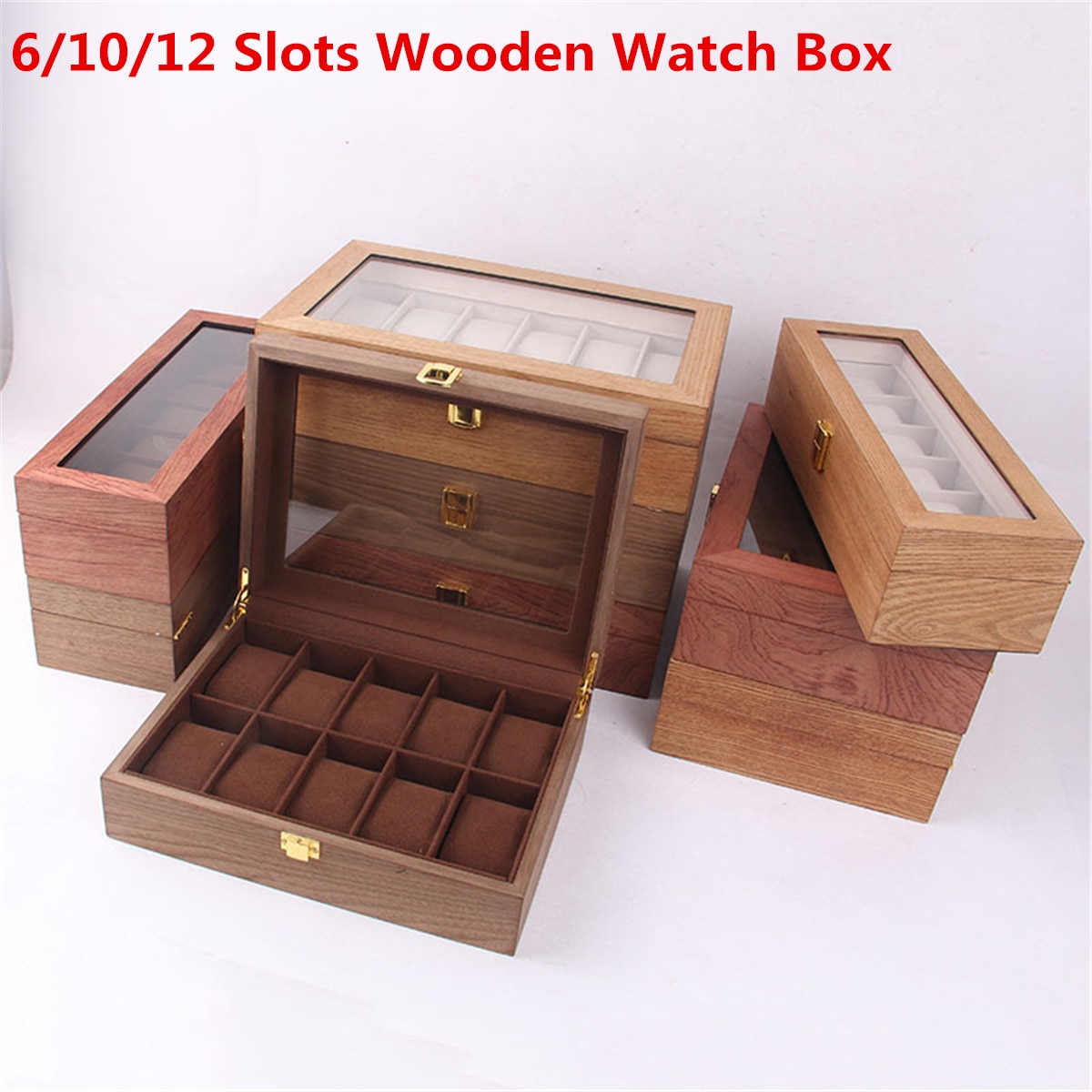 6/10/12 Grids Retro Rode Houten Horloge Display Case Duurzaam Verpakking Houder Sieraden Collection Opslag Horloge Organizer box Kist