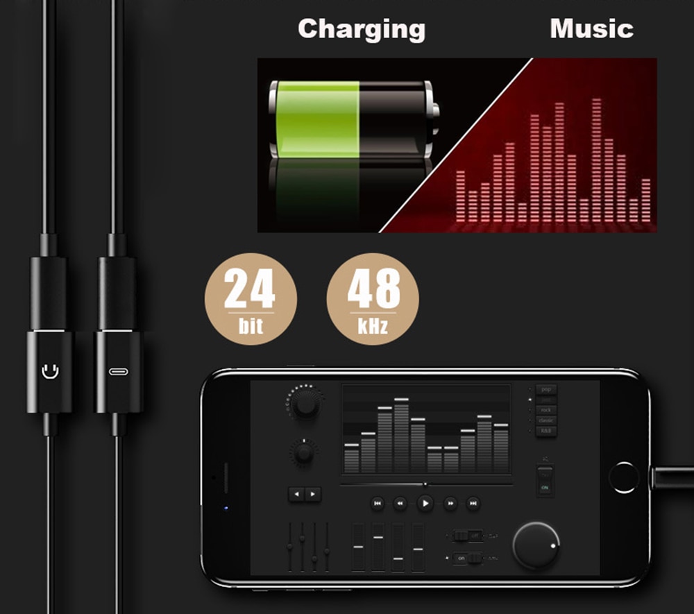 Dubbele verlichte hoofdtelefoonaansluiting en oplaadadapter donglekabel compatibel met iphone 11/11 pro/x/xr/xs/xsmax /8/7, ondersteunt alle ios