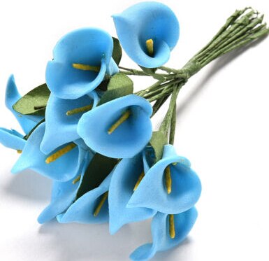 12 blomster / flok kunstige blomster calla lilje brude bryllup boligindretning buket hoved pe ægte berøring kunstig blomst: Blå