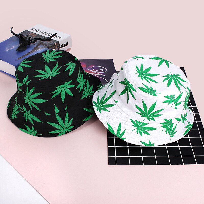 1 pièces unisexe feuille d'érable impression Panama seau chapeau femmes hommes rue Hip Hop casquette Couple plat été feuille casquettes pêcheur chapeaux