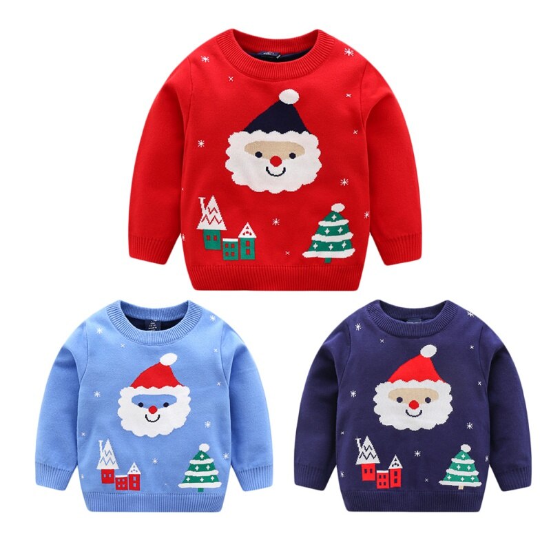 Children Boy Girl Winter Thickened Warm Santa Christmas Sweater Tree Print Knitted Sweaters