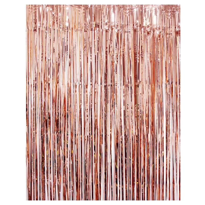 39 X 98in Metal Mercerized Curtain For Birthday Wedding Party Background Tassel Curtain DIY Studio Decoration: Rose gold