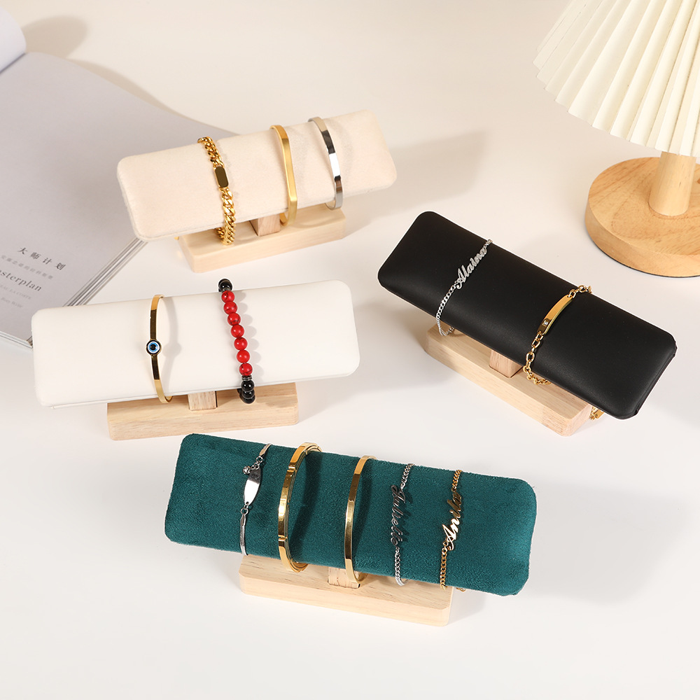Hoogwaardige houten armbandenstandaard met fluwelen pu-oppervlak, sieradenhouder, oorbellenhouder, sieradenorganizer.