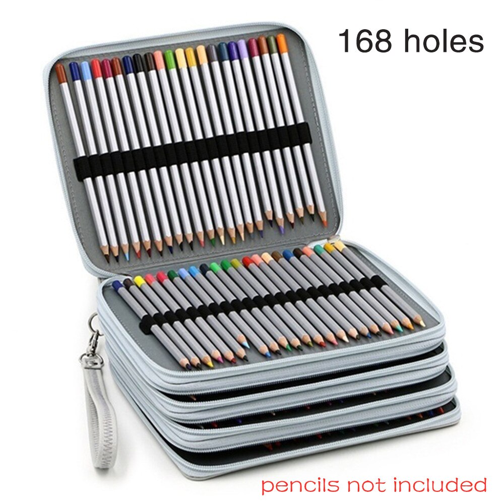 70/127/168 Holes Square Pure Color PU Pencil Case School Pen Bag for Painter Girls Boys Large Pencilcase Box Stationery: Gray 168 holes