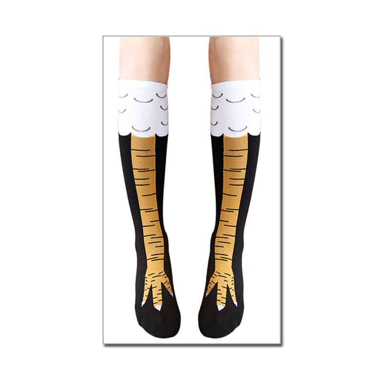 Kylling kvinder over knæet sokker tegneserie bomuld kylling klo damer 3d print sjove dyre høje sokker: Kort sort