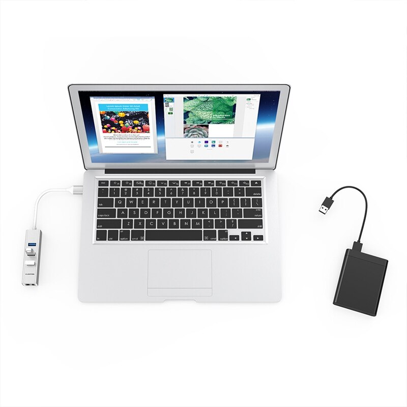 LENTION 3-Port USB 3.0 Hub z gigabitowym sieć Ethernet RJ45 Adapter LAN kompatybilny dla Air/Pro, typ A laptopy