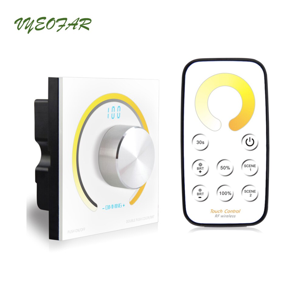 Led Color Temperature Controller 12V-24V Wall Mount Manual Panel Digital Display Rotary Knob Single Strip CT CCT Controller