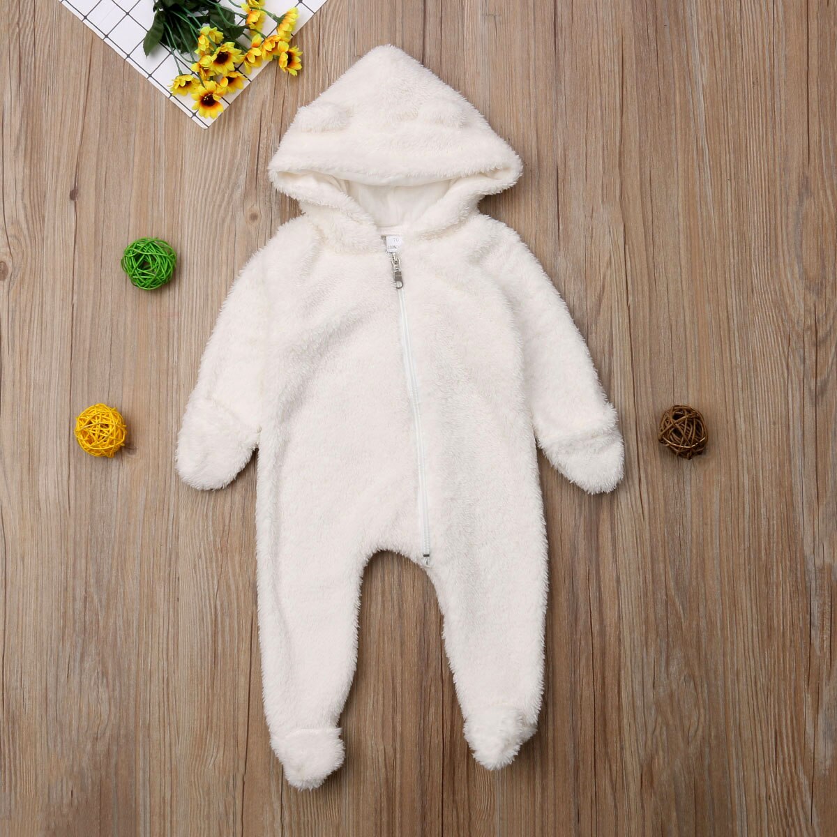 Nyfødt baby pige dreng fuzzy tøj lodne vinter varm hætteklædte romper jumpsuit outfit 0-24m: Hvid / 100