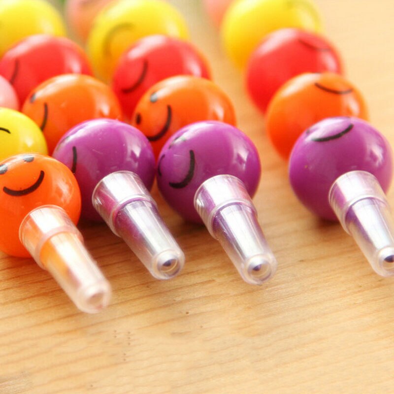 7 Colors Cute Stacker Swap Smile Face Crayons Children Drawing