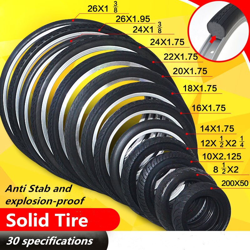 14*1.75 Bicycle Fixed Free Inflatable Solid Tire 14x1.75 Anti Stab Riding MTB Road Bike Tyre