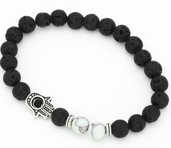 8mm fd34 micro pave cz zircon zirconia elastic set natural stone agate onyx volcanic lava fatima hand palm bracelet: 3
